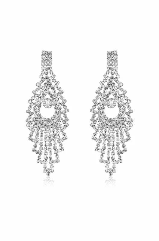 Geometric Stud Earrings-Charming Chandelier Crystal & Silver Plated Earrings