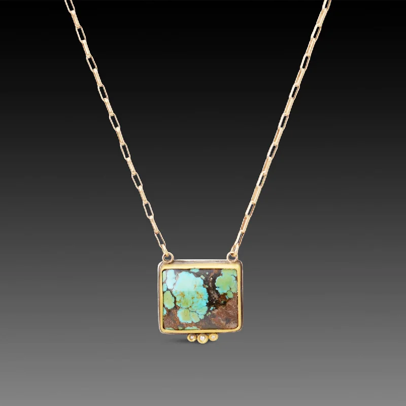 Sterling Silver Pendant Necklace-Turquoise Necklace with Diamonds