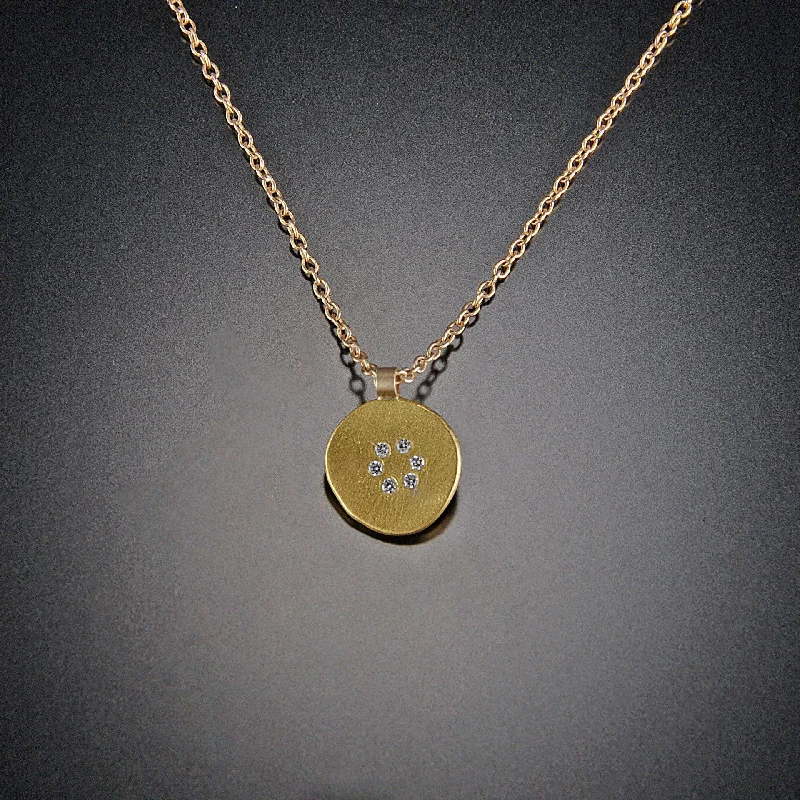 Silver Pendant Necklace-Gold Disk Necklace with Diamond Circle