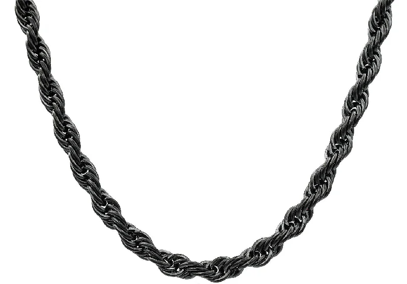 Layered Gemstone Necklace-Mens Black Plated Stainless Steel Rope Chain Necklace