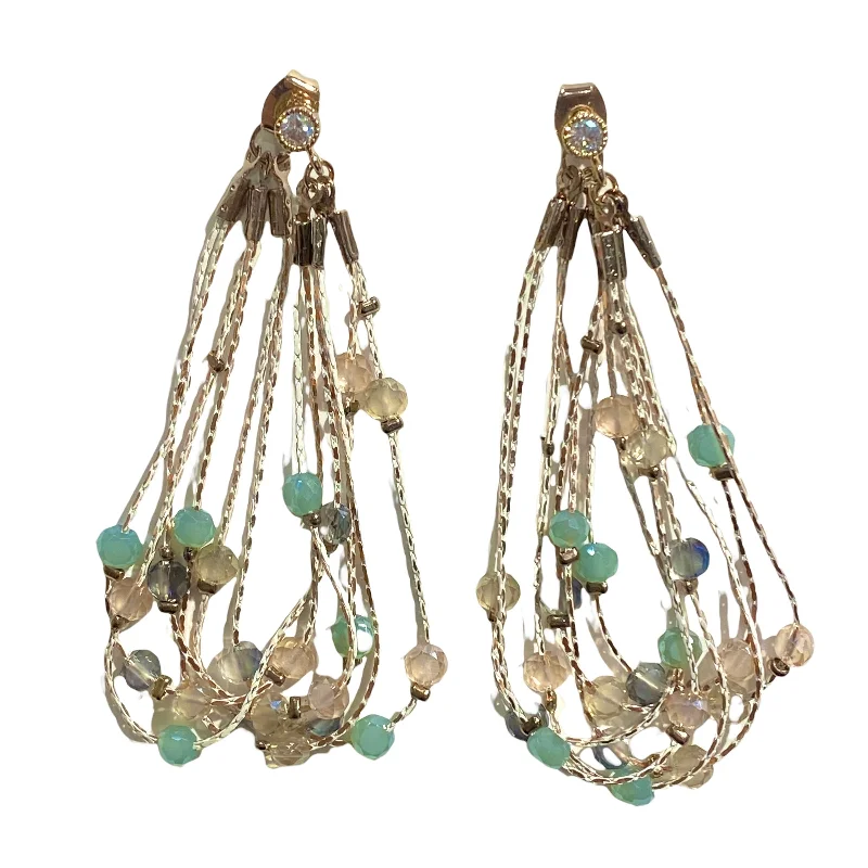 Yellow Gold Earrings-Karen Crystal Strands Statement Earrings