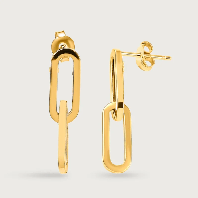 Small Drop Earrings-Paperclip Link Earrings in 9K Yellow Gold