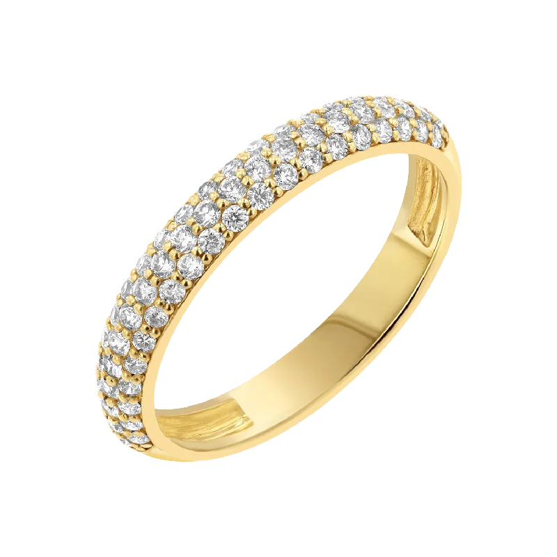 Custom Gold Wedding Band Set-Three Row Pave Diamond Band