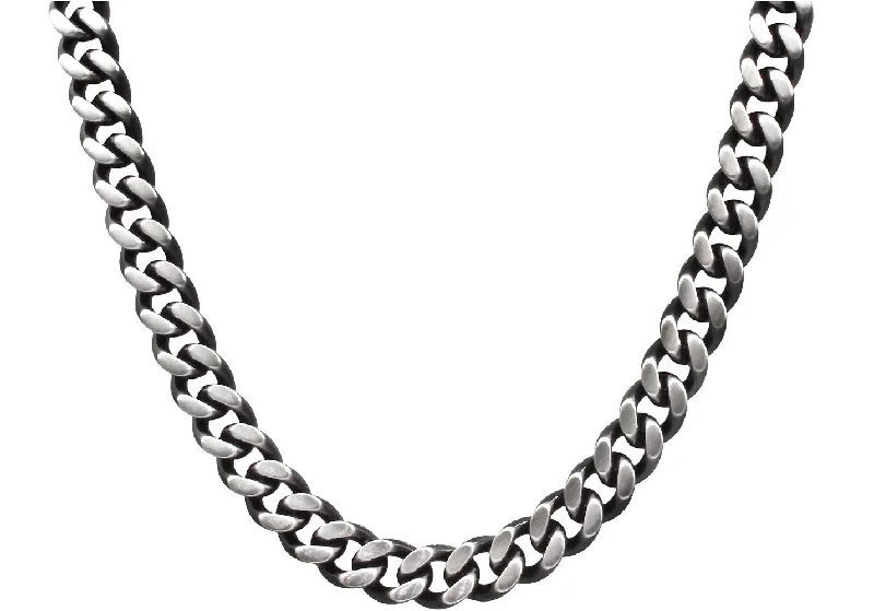 Diamond Necklace for Women-Mens Two Toned Matt Black Stainless Steel Cuban Link 24" Chain Necklace