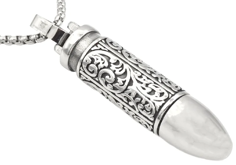 Designer Pendant Necklace-Mens Stainless Steel Bullet Pendant Necklace