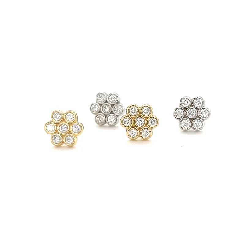 Rose Gold Drop Earrings-Flower Cluster Diamond Studs