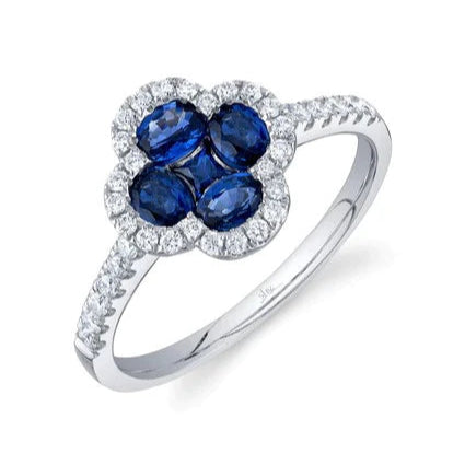 Wedding Ring with Aquamarine-Shy Creation Diamond and Sapphire Clover Ring