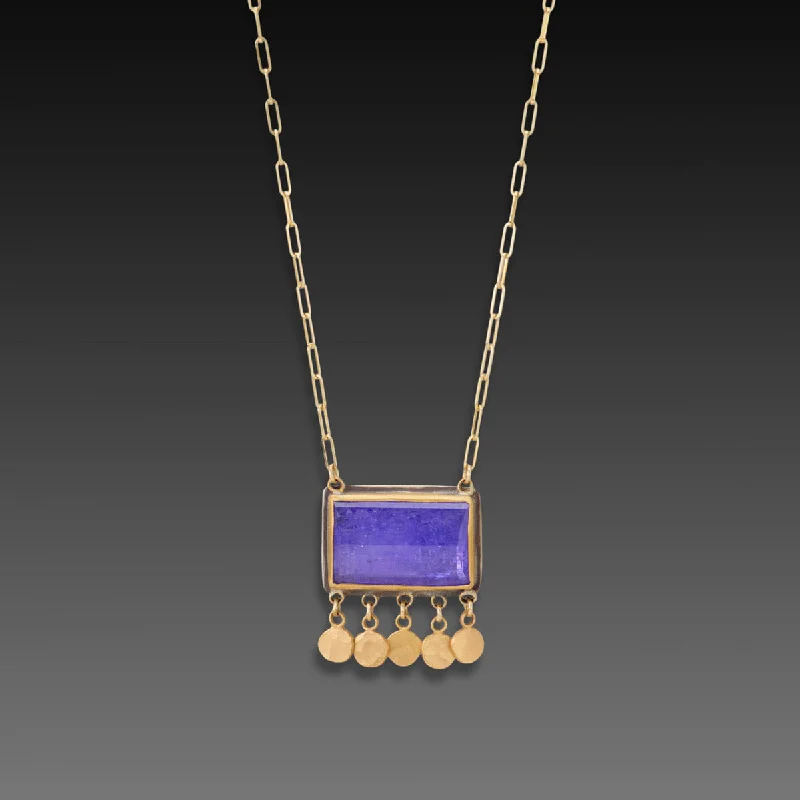 Crystal Charm Necklace-Tanzanite Necklace with 22k Gold Fringe