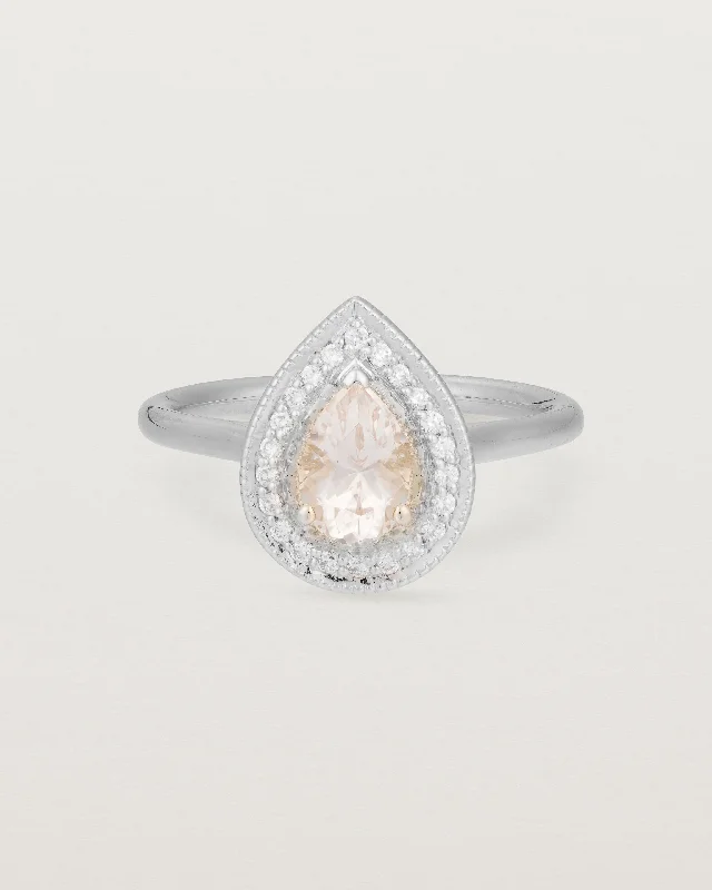 Rose Gold Solitaire Ring-Aurie Halo Ring | Morganite & Diamonds