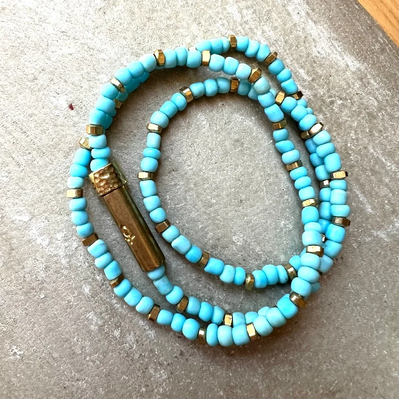 Dainty Gold Chain Necklace-Sky Blue Shine Wrap Bracelet / Wish Necklace