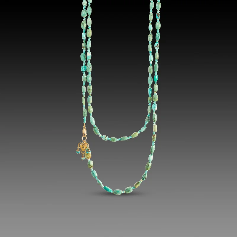 Custom Silver Pendant Necklace-Long Turquoise Necklace with Gold Trio Charm