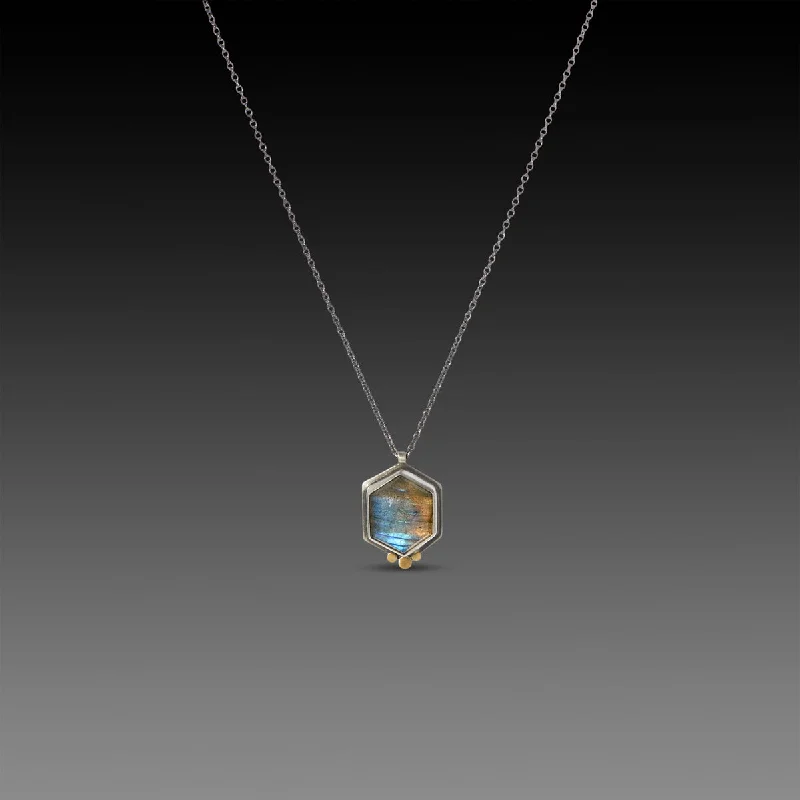 Bridal Gemstone Necklace-Geometric Labradorite Necklace with 22k Dots