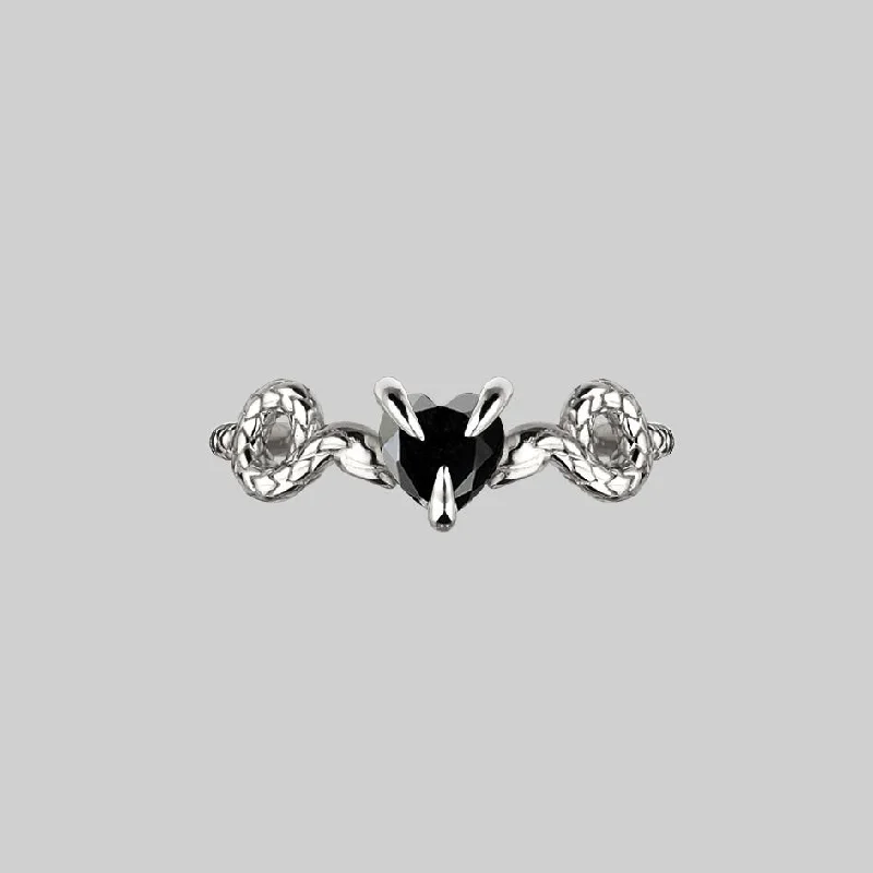 Custom Gemstone Promise Ring-DESIRE. Snakes & Heart Onyx Ring - Silver