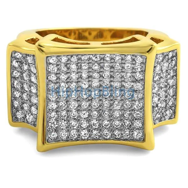 Stackable Wedding Band Set-Kite Bling Bling Ring Gold Micro Pave Set