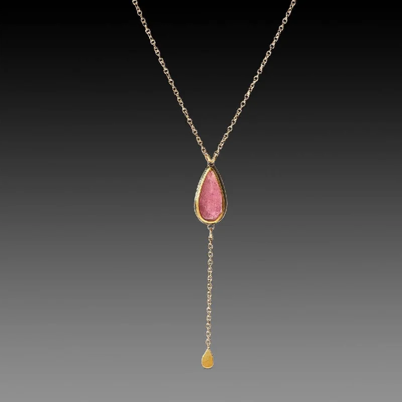 Choker Necklace for Women-Delicate Pink Sapphire Necklace with Gold drop