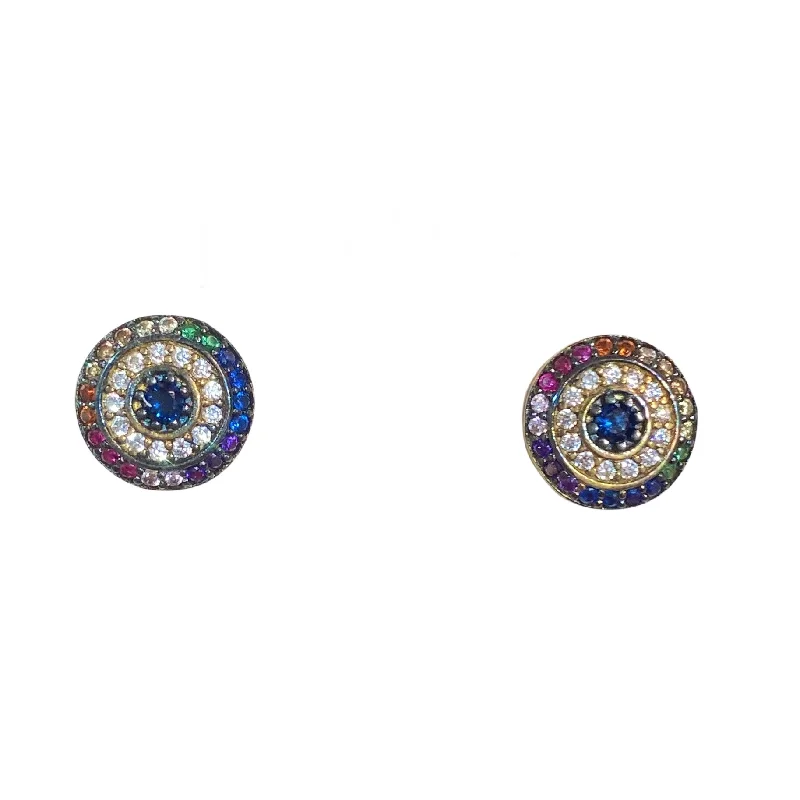 Simple Gold Hoop Earrings-Evil Eye Rainbow Studs