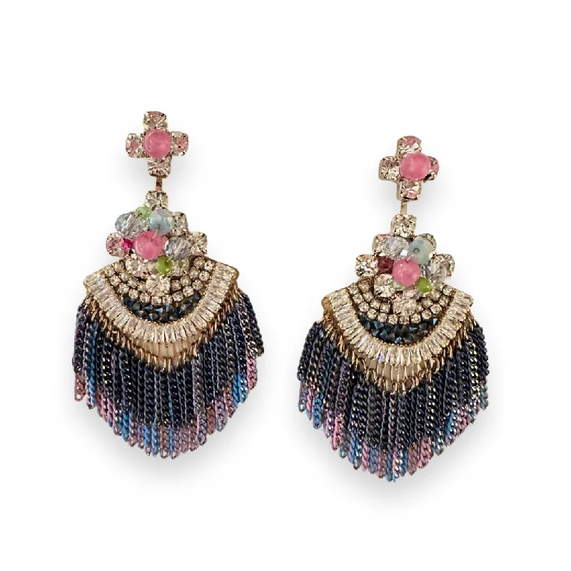 Artistic Designer Earrings-Crystal Tassel Statement Earrings