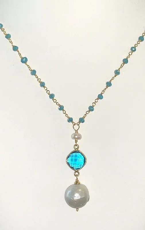 Dainty Gold Pendant Necklace-London Blue Baroque