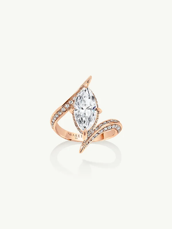 Ruby Engagement Ring-Ayla Arabesque Engagement Ring With Marquise-Cut White Diamond & Pavé-Set Brilliant White Diamonds In 18K Rose Gold