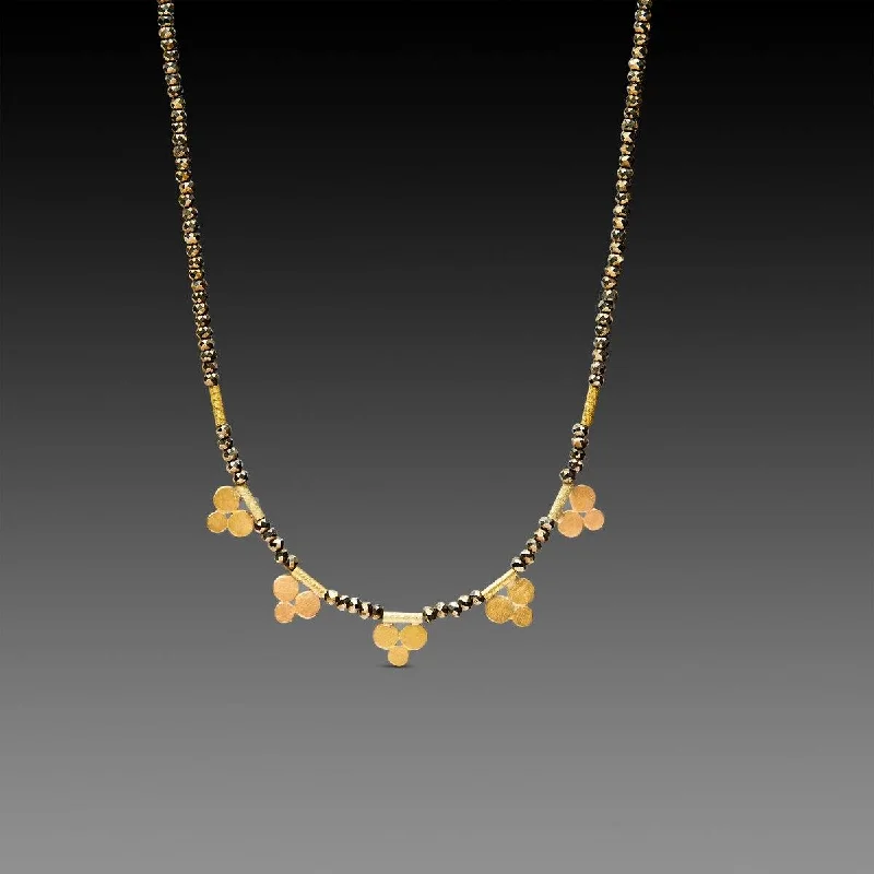 Sparkling Crystal Necklace-Pyrite Necklace with Gold Trios