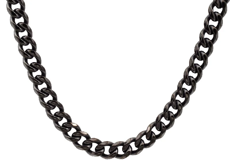 Long Silver Chain Necklace-Mens 10mm Gunmetal Stainless Steel Curb Link Chain Necklace