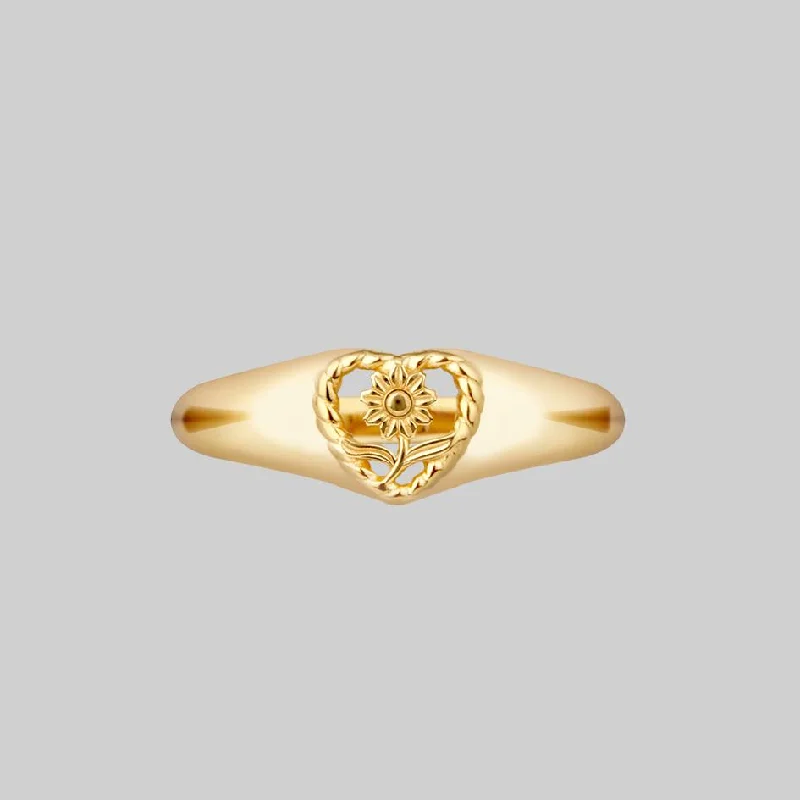 Gold Solitaire Wedding Ring-APRIL. Sunflower Heart Ring - Gold