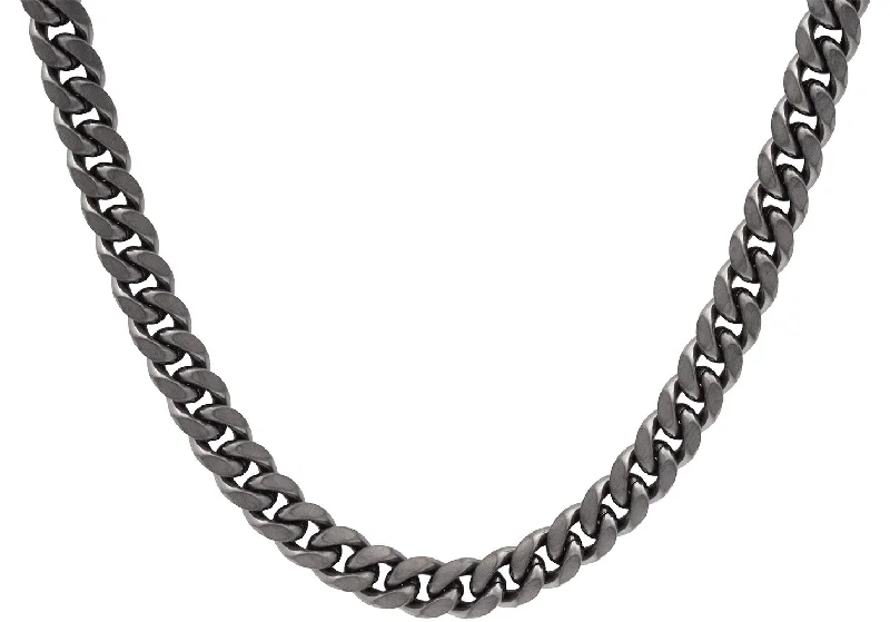 Multi-Color Necklace-Mens 10mm Polished Black Stainless Steel Miami Cuban Link Chain Necklace With Box Clasp