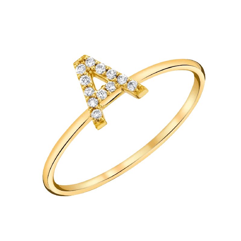 Rose Gold Solitaire Ring-Diamond Pave Letter Ring