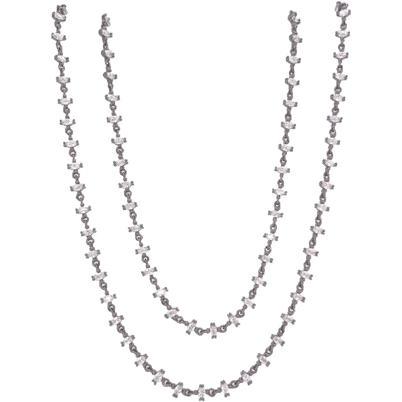 Long Chain Pendant Necklace-Silver leaf