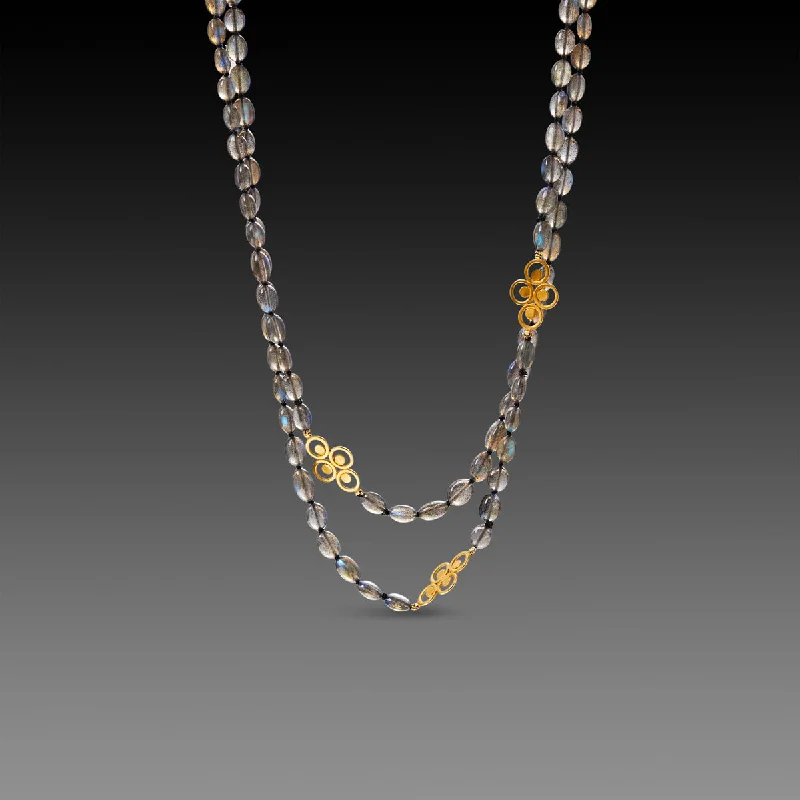 Custom Silver Heart Necklace-Long Labradorite and Gold Filigree Necklace