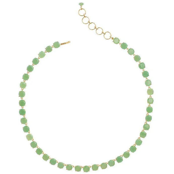 Gold Oval Pendant Necklace-Chrysoprase