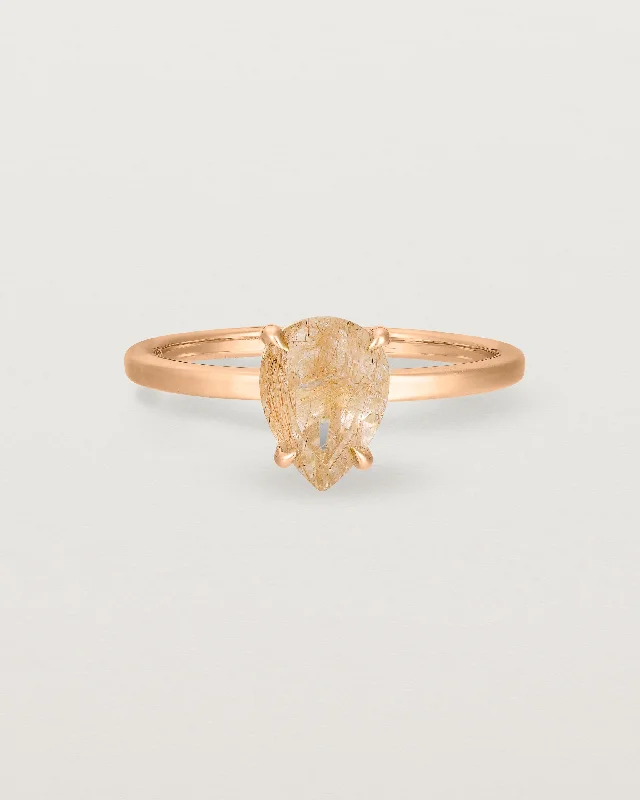 Modern Gold Wedding Band-Una Pear Solitaire | Rutilated Quartz