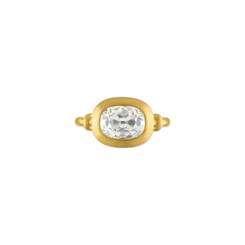 Classic Gold Wedding Ring-Old Mine Diamond Elongated Cushion Capsa Ring