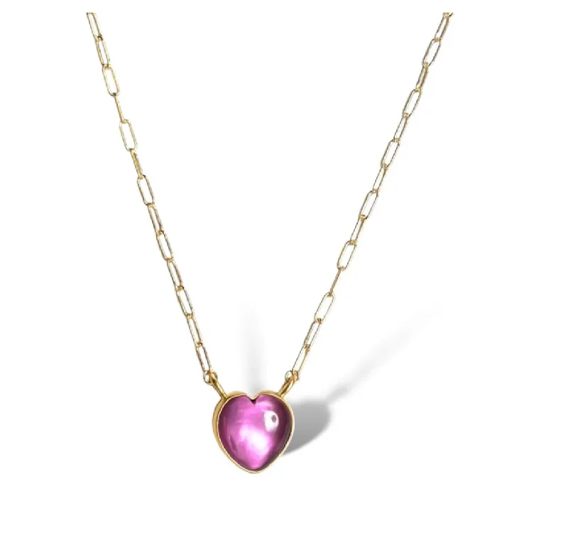 Modern Crystal Necklace-Pink Heart