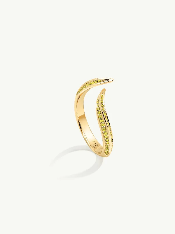 Dainty Wedding Ring Set-Ayla Arabesque Ring With Pavé-Set Brilliant Vivid Yellow Diamonds 18K Yellow Gold