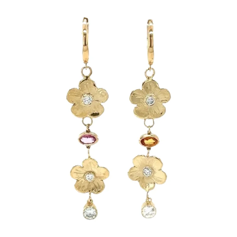 Crystal Drop Earrings-Double Diamond Petunia and Sapphire Drop Earrings