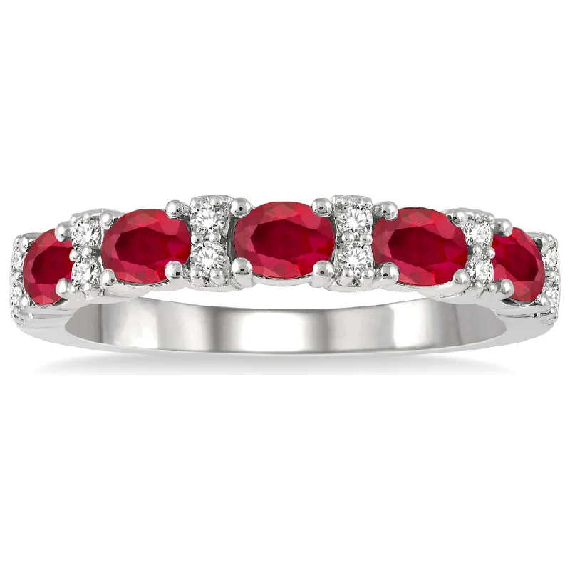 Infinity Ring for Women-14K White Gold Oval  Ruby and Diamond Band