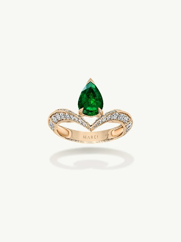 Vintage Diamond Ring-Dorian Floating Teardrop-Shaped Emerald Engagement Ring In 18K Yellow Gold