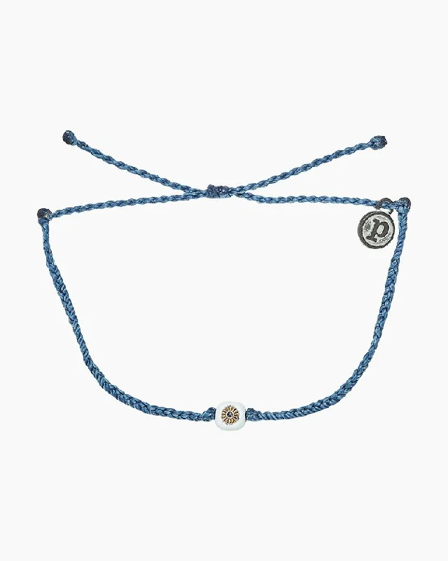 Simple Silver Chain Bracelet-PuraVida, Enamel Sunflower Bead Bracelet, Dusty Blue