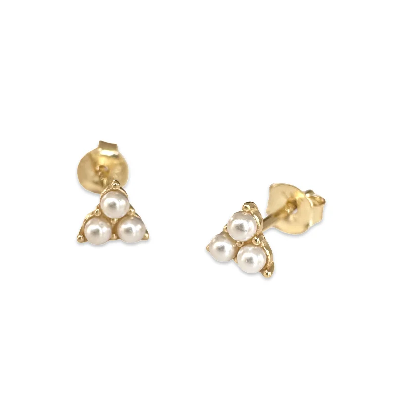 Simple Silver Stud Earrings-Pearlea Cluster Triple Stone Studs