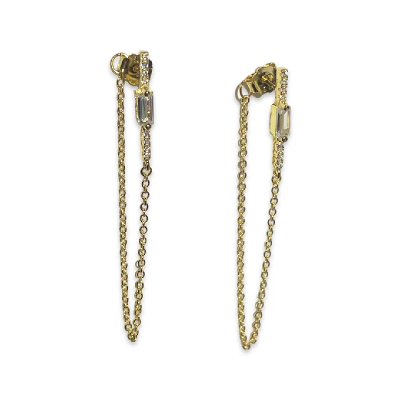 Diamond Stud Earrings-Barbara Baguette Chain Stud Earrings