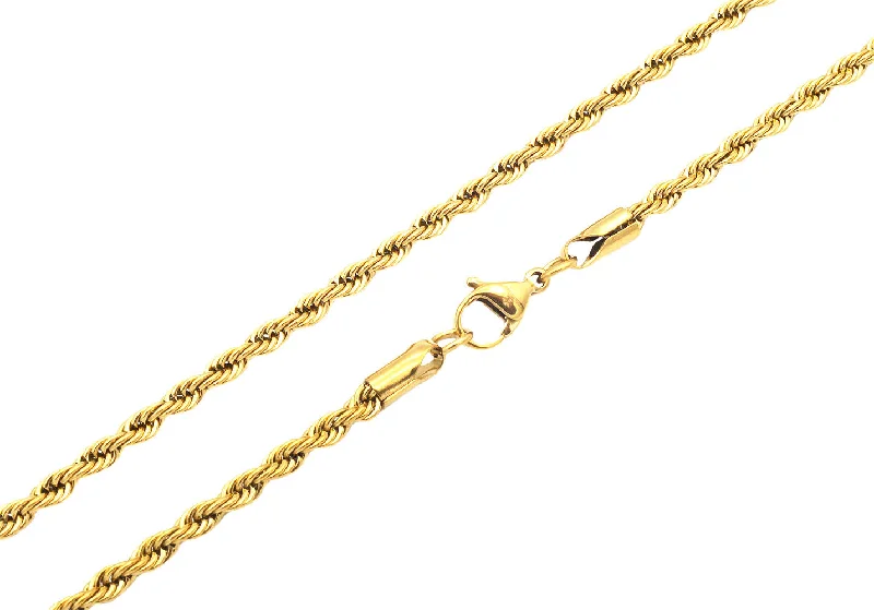 Custom Birthstone Necklace for Mom-Mens 3MM Gold Stainless Steel Rope Chain Necklace