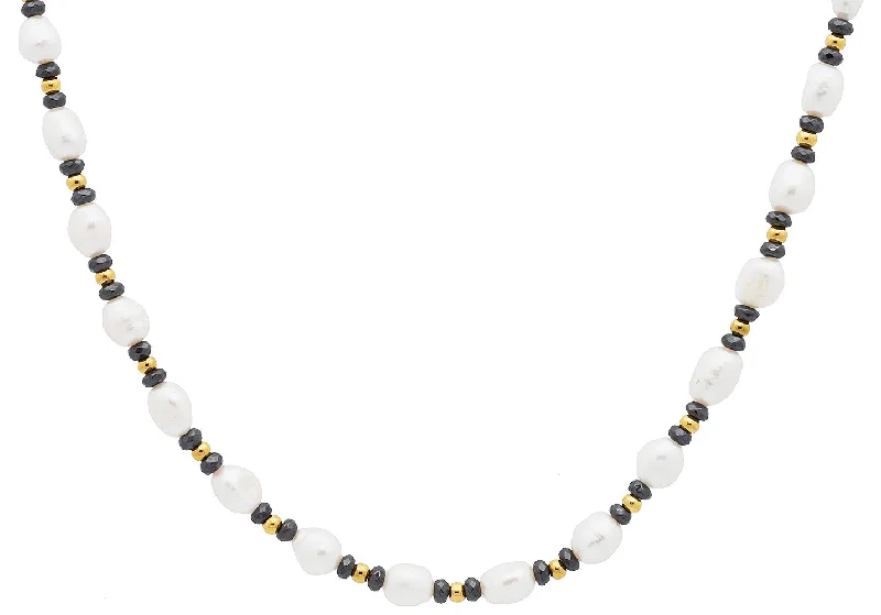 Silver Pendant Necklace-Mens 6MM Baroque Pearl Stainless Steel Necklace With Gold Beads