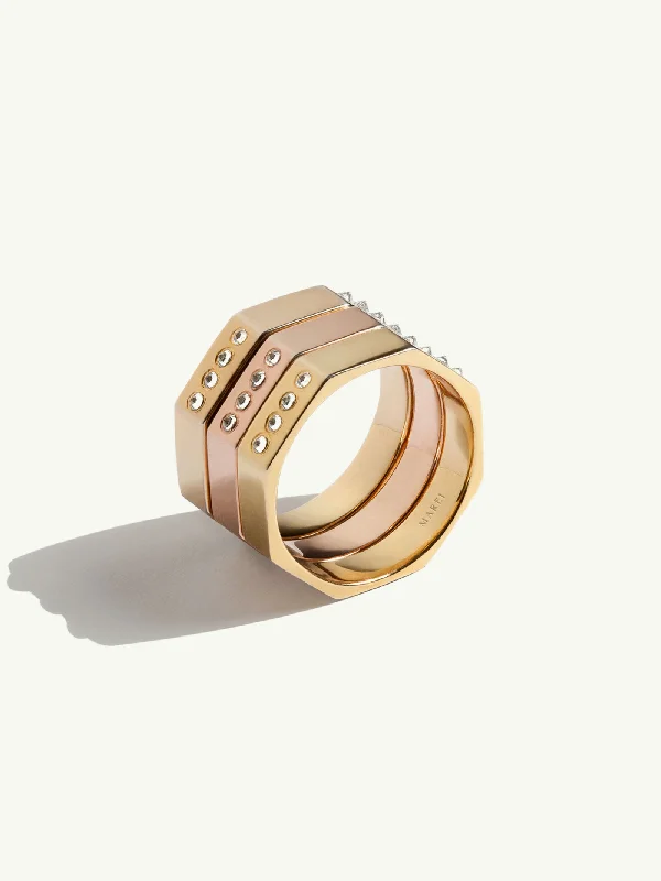 Gold Eternity Wedding Ring-Octavian Triptych Tower Ring With Brilliant-Cut White Diamonds In 18K Yellow Gold & 18K Rose Gold - 13mm