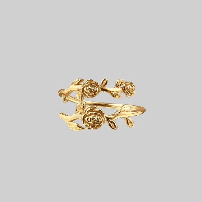 Luxury Cocktail Ring-DAMASK. Rose Foliage Wrap Ring - Gold