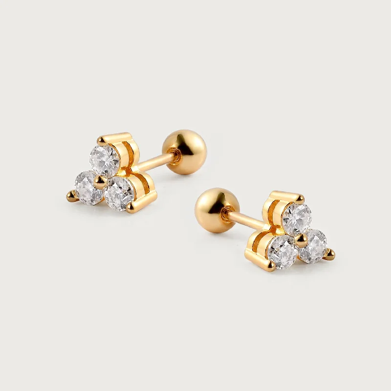 Handmade Gold Earrings-Trinity Moissanite Sleep Stud Earrings