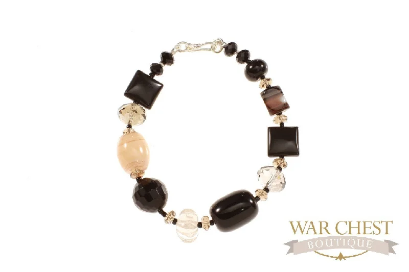 Beaded Bracelet with Charms-Black Agate & Smoky Bracelet