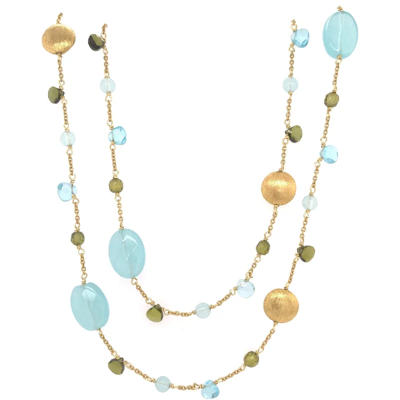 Sparkling Gemstone Necklace-Two tone blue