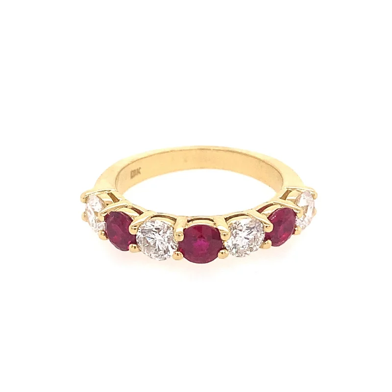 Silver Promise Ring for Her-Ruby & Diamond Wedding Band Ring