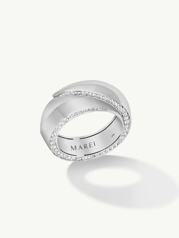 Unique Gemstone Ring-Sahara Oasis Ring With Pavé-Set Brilliant White Diamonds In 18K White Gold, 8mm